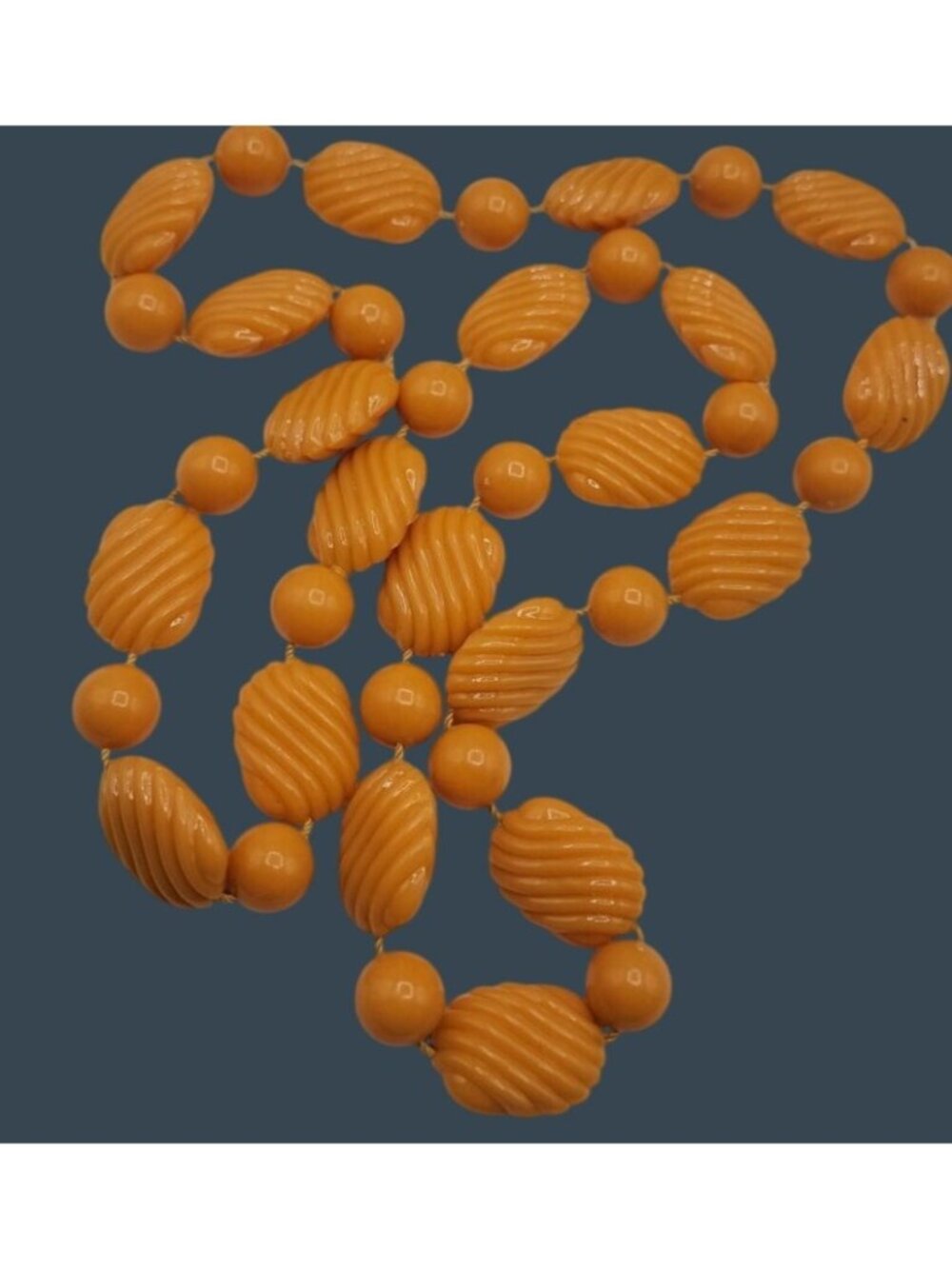 Vintage 1987 Avon Color Shape Necklace  30" Butterscotch Lucite Bead Necklace